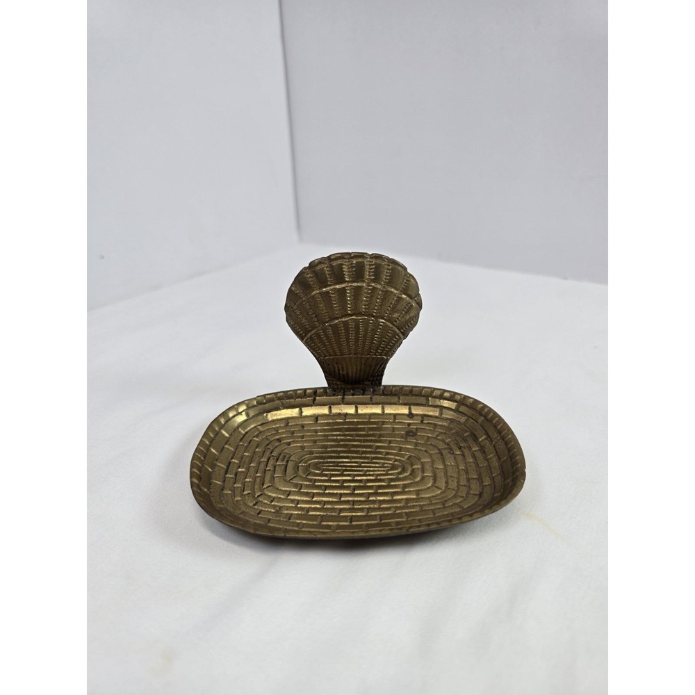 Vintage Brass Seashell Soap Dish Trinket Tray Coastal Nautical Decor 5 Inch